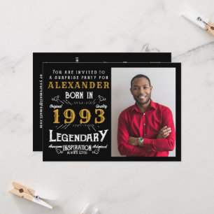 30e verjaardag Geboren in 1993 Zwart Gouden Retro  Kaart