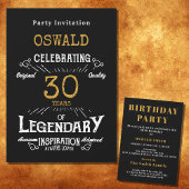 30e verjaardag Geboren Legendary Zwart Goud Retro Kaart