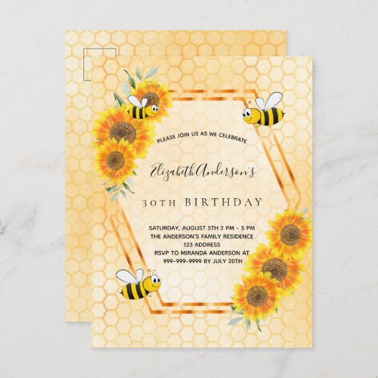 30e verjaardag gele rustige zonnebloemen uitnodigi briefkaart (Voorkant / Achterkant)