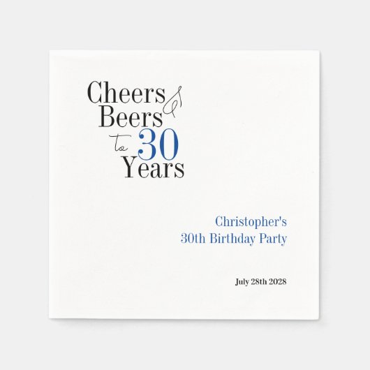 30e verjaardag Gepersonaliseerde Cheers Beers Part Servet (Voorkant)