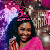 30e verjaardag gepersonaliseerde foto roze zwart feesthoedjes