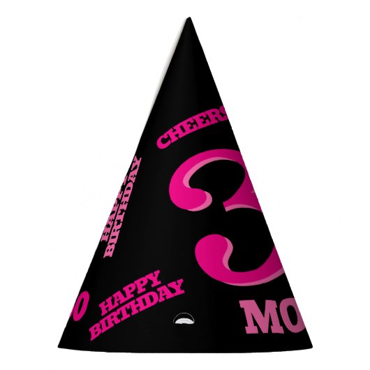 30e verjaardag gepersonaliseerde foto roze zwart feesthoedjes (Links)