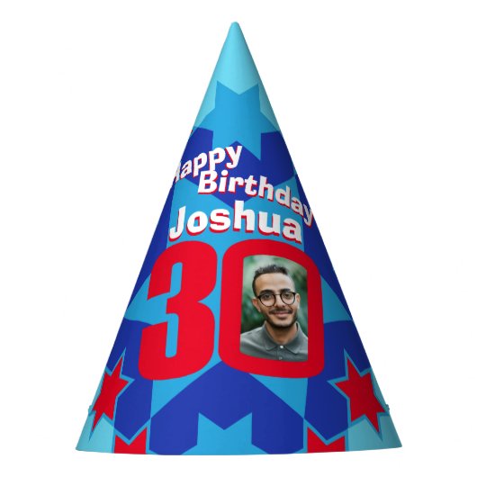 30e verjaardag gepersonaliseerde foto ster naam pe feesthoedjes (Voorkant)