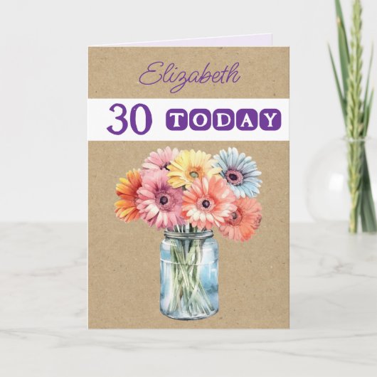 30e verjaardag Gerberas Flowers paarse verjaardag Kaart (Voorkant)