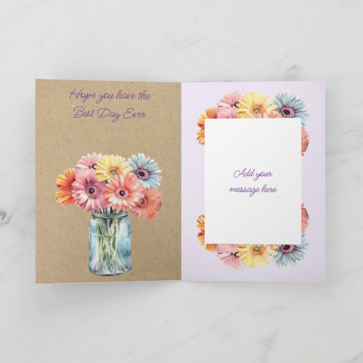 30e verjaardag Gerberas Flowers paarse verjaardag Kaart (Binnen)