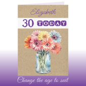 30e verjaardag Gerberas Flowers paarse verjaardag Kaart