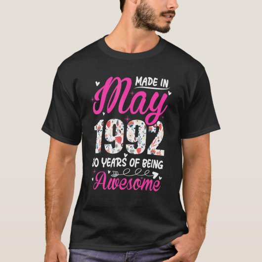 30e verjaardag Geweldige sinds mei 1992 Floral T-shirt (Voorkant)