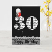 30e verjaardag Gingham-grens met ballonnen Kaart (Gele Bloem)