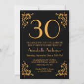 30e Verjaardag Glam Modern Goud Zwart  Retro Kaart (Voorkant)
