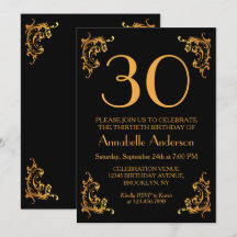 30e Verjaardag Glam Modern Goud Zwart  Retro