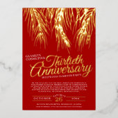 30e verjaardag glamour party gouden paarse palmen folie uitnodiging (Voorkant)