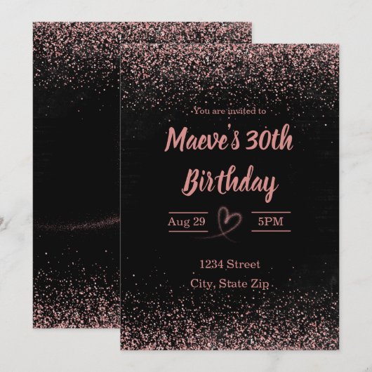 30e verjaardag - Glitter Confetti | Roze Kaart (Voorkant / Achterkant)