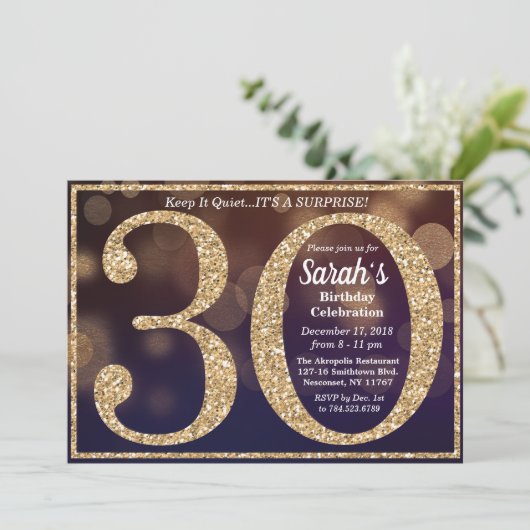 30e verjaardag Glitter Milestone Uitnodiging (Staand voorkant)