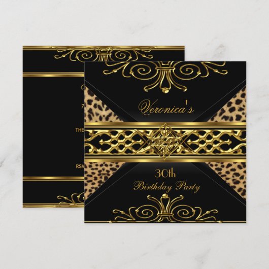 30e verjaardag Gold Black Gold Art Deco Leopard Kaart (Voorkant / Achterkant)