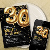 30e verjaardag Gold Black Invitation Kaart