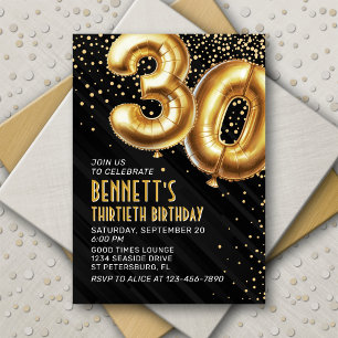 30e verjaardag Gold Black Invitation Kaart