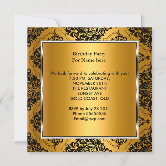 30e verjaardag Gold Damask Silver Black Kaart (Achterkant)