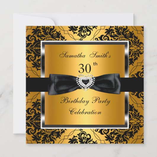 30e verjaardag Gold Damask Silver Black Kaart (Voorkant)