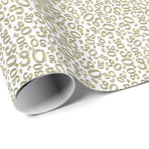 30e verjaardag Gold en White Number Pattern (S) Cadeaupapier