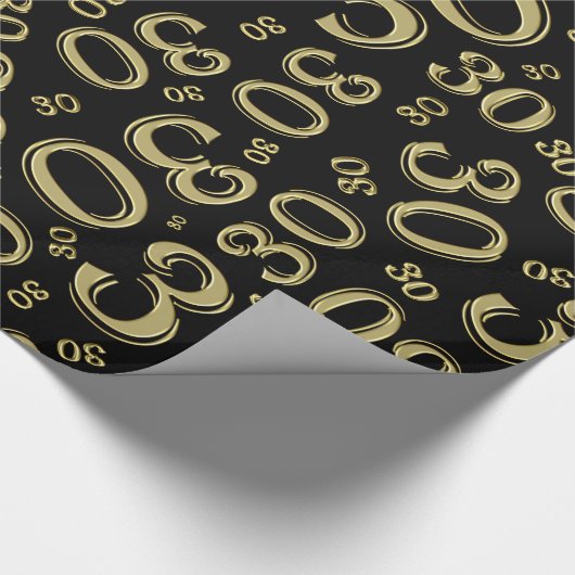 30e verjaardag Gold- en zwarte nummerpatroon (L) Cadeaupapier (Hoek)