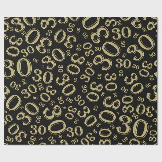 30e verjaardag Gold- en zwarte nummerpatroon (L) Cadeaupapier (Vlak)