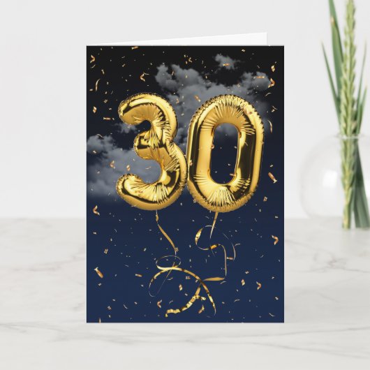 30e verjaardag Gold Mylar ballon en Confetti Card Kaart (Voorkant)