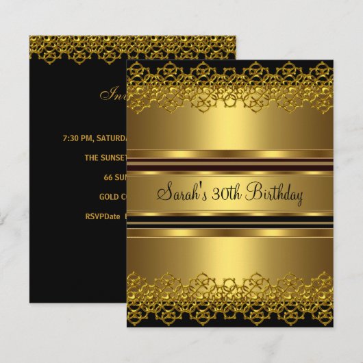 30e verjaardag Gold op Gold Lace Black Kaart (Voorkant / Achterkant)