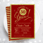 30e verjaardag - Gold Red ANY AGE Kaart<br><div class="desc">30e verjaardag uitnodiging van mannen of vrouwen. Elegant nodigt kaart rood uit met faux glitter Gold folie. Functies lettertype typografiescript. Cheers tot 30 jaar! Kan elk jaar worden gepersonaliseerd. Ideaal voor een mijlpaal op de dag van de volwassen dag.</div>