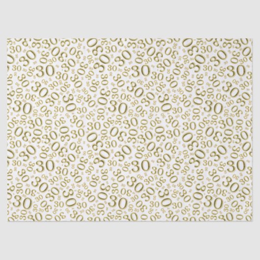 30e verjaardag Gold/White Collage Number Pattern Tissuepapier (Voorkant)