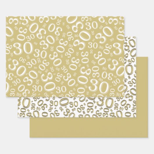 30e verjaardag Gold & White Number patroon 30 Inpakpapier Vel (Set)