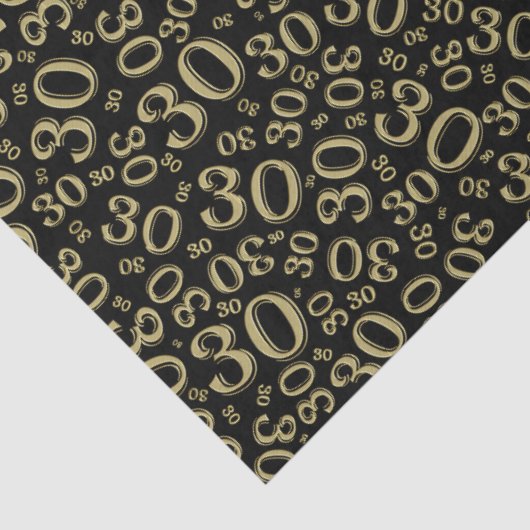 30e verjaardag Gold/zwart Collage-nummerpatroon Tissuepapier (Detail)