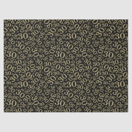 30e verjaardag Gold/zwart Collage-nummerpatroon Tissuepapier (Voorkant)
