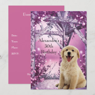 30e verjaardag Golden Retriever Winter Roze Kaart