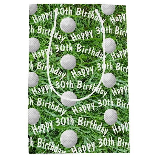 30e verjaardag Golf Balls op Grass Medium Gift Bag Cadeauzakje (Voorkant)