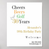 30e verjaardag Golf Cheers Beers Party Welkom Poster (Voorkant)