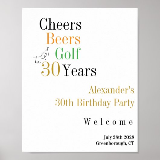 30e verjaardag Golf Cheers Beers Party Welkom Poster (Voorkant)