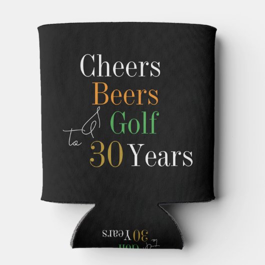 30e verjaardag Golf Cheers Beers Party Zwart Goud Blikjeskoeler (Achterkant)