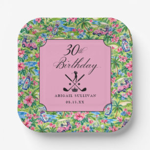 30e verjaardag Golf Roze Groen Preppy Print Papieren Bordje