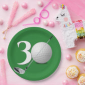 30e verjaardag golfbal en club op groen papieren bordje (Feest)