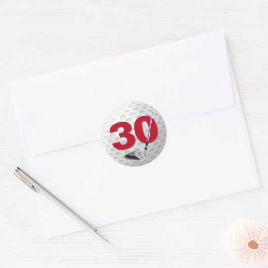 30e verjaardag golfbal ontwerp ronde sticker (Envelop)