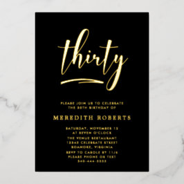 30e verjaardag Goud op Zwarte Luxueuze Elegante Fe Folie Uitnodiging