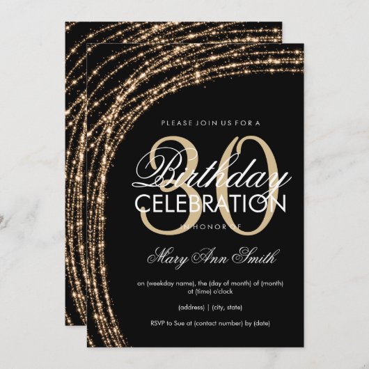 30e Verjaardag Goud Sparkling String Lights Kaart (Voorkant / Achterkant)