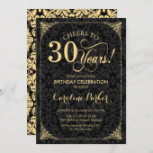30e verjaardag - Goud Zwart Damask Kaart (Voorkant / Achterkant)
