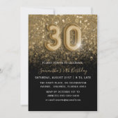 30e verjaardag Goud & Zwart Glitter Party Kaart (Voorkant)