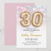 30e verjaardag - Gouden ballonnen Roze Lichten Kaart (Voorkant / Achterkant)