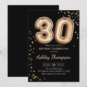 30e verjaardag - Gouden ballonnen Zwart Kaart (Voorkant / Achterkant)
