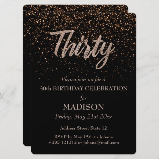 30e verjaardag Gouden Glitter Kaart (Voorkant / Achterkant)