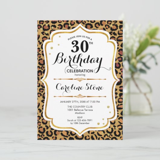 30e verjaardag - Gouden luipaardprint Kaart (Staand voorkant)