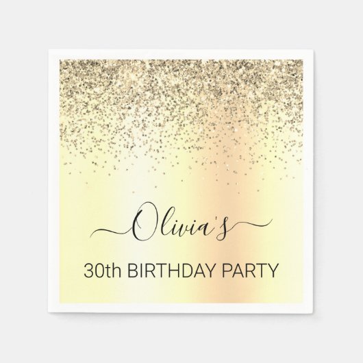 30e verjaardag Gouden Monogram Glitter Servet (Voorkant)
