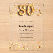 30e verjaardag gouden sterren helder acryl uitnodigingen (Voorkant)